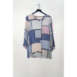 Listicle Patchwork Boho Lightweight Tassel 3/4 Wide Sleeves Tunic Blouse Size S